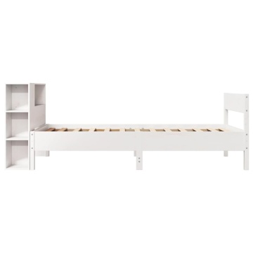 Pat cu bibliotecă fără saltea, alb, 75x190 cm, lemn masiv pin - Img 8