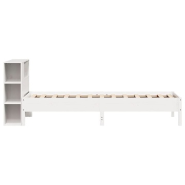 Pat cu bibliotecă fără saltea, alb, 75x190 cm, lemn masiv pin - Img 8