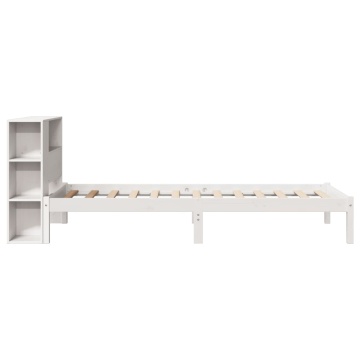 Pat cu bibliotecă fără saltea, alb, 75x190 cm, lemn masiv pin - Img 6