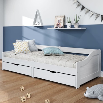 Pat de zi cu 2 sertare IRUN, alb, 90x200 cm, lemn masiv pin - Img 1