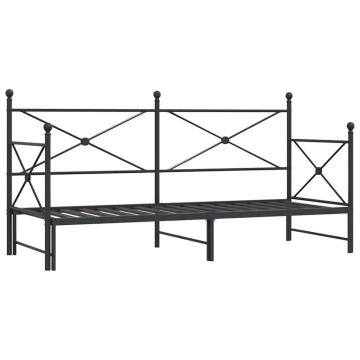 Pat de zi cu căuț fără saltea Negru 80x200 cm Oțel - Img 2