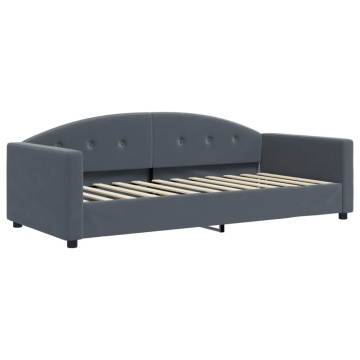 Pat de zi cu extensie și saltele, gri închis 90x200 cm catifea - Img 4