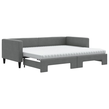 Pat de zi cu extensie și saltele, gri închis, 90x200 cm, textil - Img 2