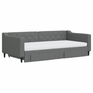 Pat de zi cu extensie și sertare, gri închis, 100x200 cm textil - Img 3