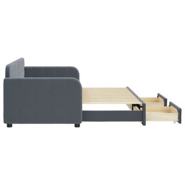 Pat de zi cu extensie și sertare gri închis 80x200 cm catifea - Img 4