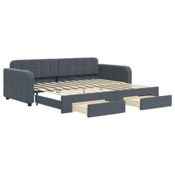 Pat de zi cu extensie și sertare gri închis 90x200 cm catifea - Img 2