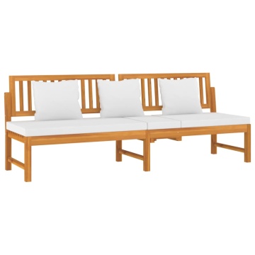 Pat de zi cu perne crem, 200x60x75 cm, lemn masiv de acacia - Img 3