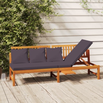 Pat de zi cu perne gri, 200x60x75 cm, lemn masiv de acacia - Img 1