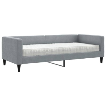 Pat de zi cu saltea, gri deschis, 90x200 cm, textil - Img 2
