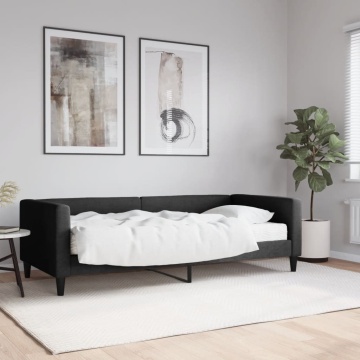 Pat de zi cu saltea, negru, 90x200 cm, textil - Img 1
