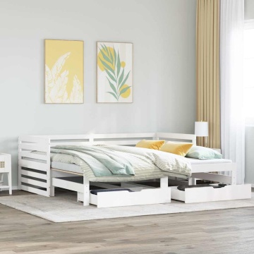 Pat de zi cu sertare, alb, 90x200 cm, lemn masiv pin - Img 1