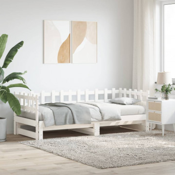 Pat de zi extensibil, alb, 2x(90x200) cm, lemn masiv de pin - Img 3
