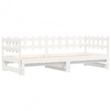 Pat de zi extensibil, alb, 2x(90x200) cm, lemn masiv de pin - Img 5