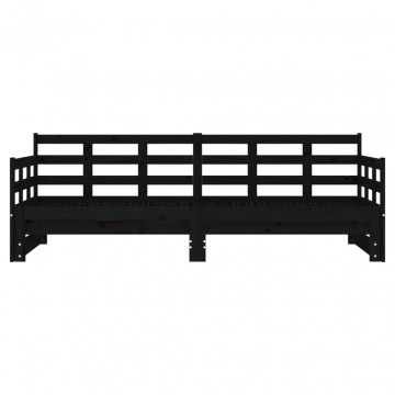 Pat de zi extensibil, negru, 2x(90x190) cm, lemn masiv de pin - Img 5