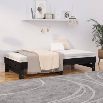 Pat de zi extensibil, negru, 2x(90x190) cm, lemn masiv de pin - Img 4
