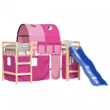 Pat etajat de copii cu tunel, roz, 90x200 cm, lemn masiv pin - Img 3