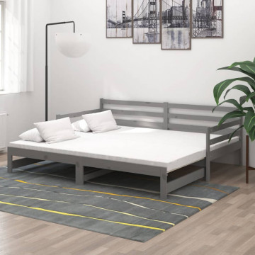 Pat extensibil de zi, gri, 2x(90x200) cm, lemn masiv de pin - Img 1