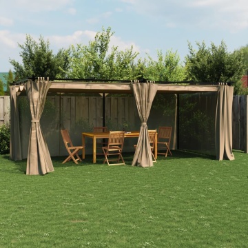 Pavilion cu draperii, gri taupe, 6x3 m, oțel - Img 1