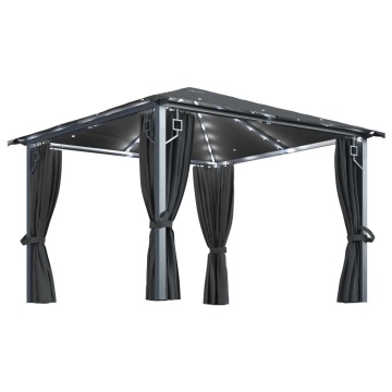 Pavilion cu perdele & șiruri lumini LED antracit 3x3 m aluminiu - Img 2