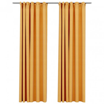 Perdele opace aspect pânză, cârlige, 2 buc. galben, 140x225 cm - Img 2