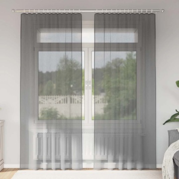 Perdele voal cu bucle 2 buc Gri închis 140x245 cm - Img 1