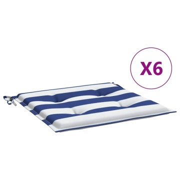 Perne scaun grădină 6 buc dungi albastru&alb 50x50x3 cm, textil - Img 2
