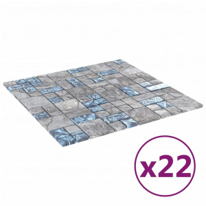Plăci mozaic autoadezive 22 buc. gri&albastru, 30x30 cm, sticlă - Img 2