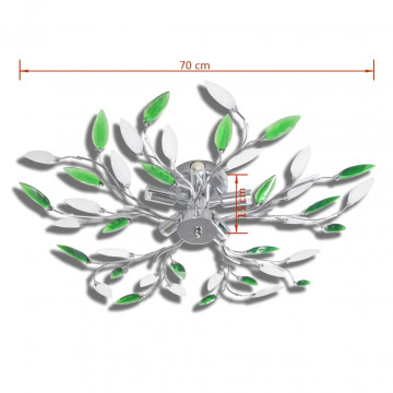 Plafoniera verde/albă, cu brațe frunze cristal acrilic, 5 becuri E14 - Img 4