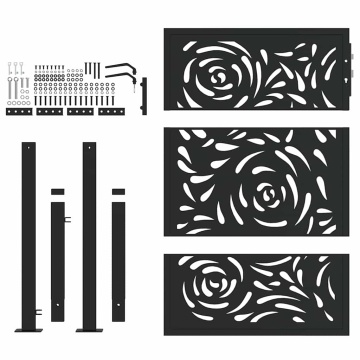 Poarta de gradina neagra 105x130 cm design flacara din otel - Img 4