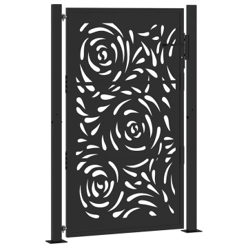 Poarta de gradina neagra 105x155 cm design flacara din otel - Img 2