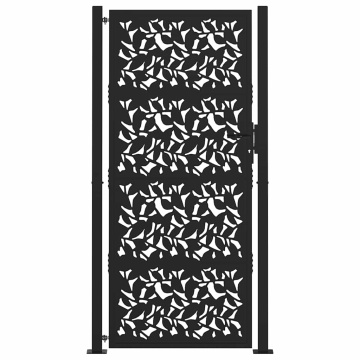 Poarta de gradina neagra 105x205 cm Design cu frunze de otel - Img 3