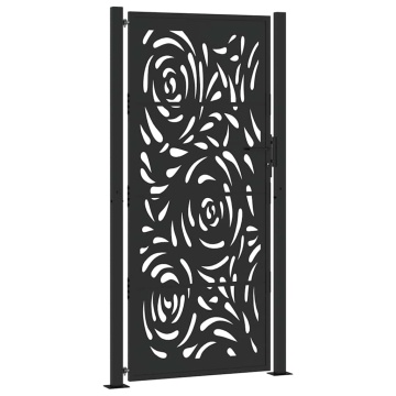 Poarta de gradina neagra 105x205 cm design flacara din otel - Img 2