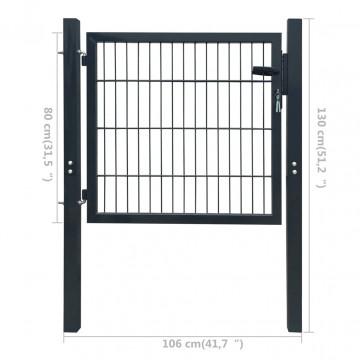 Poartă pentru gard 2D (simplă), gri antracit, 106x130 cm - Img 5