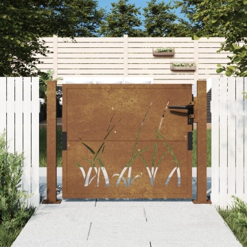 Poartă pentru grădină, 105x80 cm, oțel corten, model iarbă - Img 1