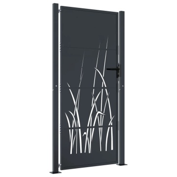 Poartă pentru grădină, antracit, 105x205 cm, oțel, model iarbă - Img 2