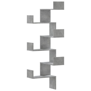 Raft colțar perete gri beton 45x45x147 cm lemn prelucrat - Img 2