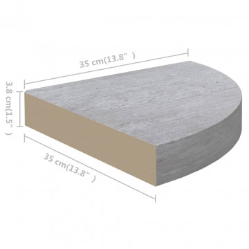 Raft de colț de perete, gri beton, 35x35x3,8 cm, MDF - Img 6