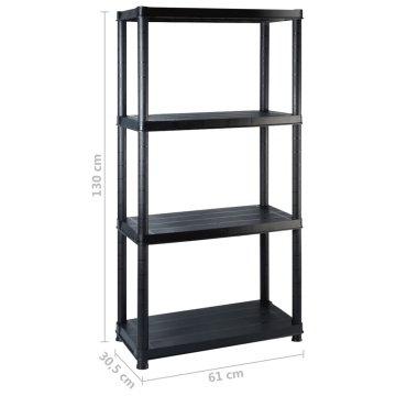 Raft de depozitare cu 4 polițe, negru, 122x30,5x130 cm, plastic - Img 6
