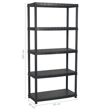 Raft de depozitare cu 5 polițe, negru, 85x40x185 cm, plastic - Img 6