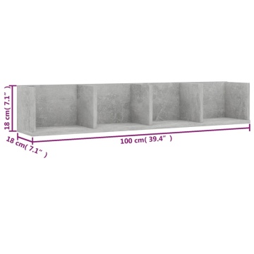 Raft de perete CD-uri, gri beton, 100x18x18 cm, lemn prelucrat - Img 5