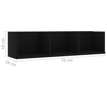 Raft de perete CD-uri, negru, 75 x 18 x 18 cm, lemn prelucrat - Img 5