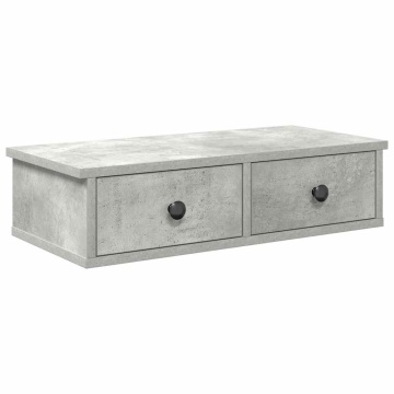 Raft de perete cu sertare Gri beton 60x25x15 cm Lemn prelucrat - Img 2