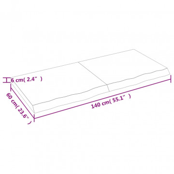 Raft de perete maro deschis 140x60x6cm lemn masiv stejar tratat - Img 4