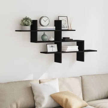 Raft de perete, negru, 124,5x18x60,5 cm, lemn prelucrat - Img 3