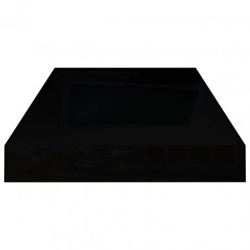 Raft de perete suspendat, negru extralucios, 50x23x3,8 cm, MDF - Img 6