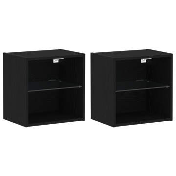 Raft flotant 2 buc Negru Stejar 40x28,5x40 cm Lemn compus - Img 2
