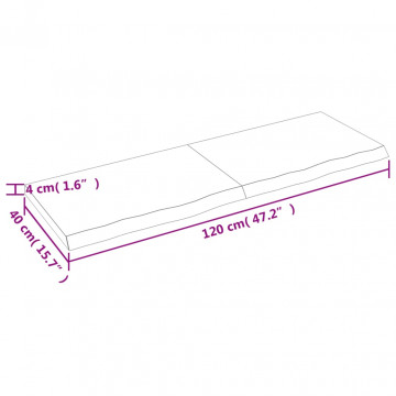 Raft perete maro deschis 120x40x4 cm, lemn masiv stejar tratat - Img 4