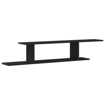 Raft TV de perete Negru Stejar 125x18x23 cm din lemn - Img 2