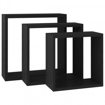 Rafturi cub de perete, 3 buc., negru, MDF - Img 3