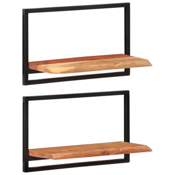 Rafturi de perete 2 buc. 60x25x35 cm lemn masiv acacia/oțel - Img 1